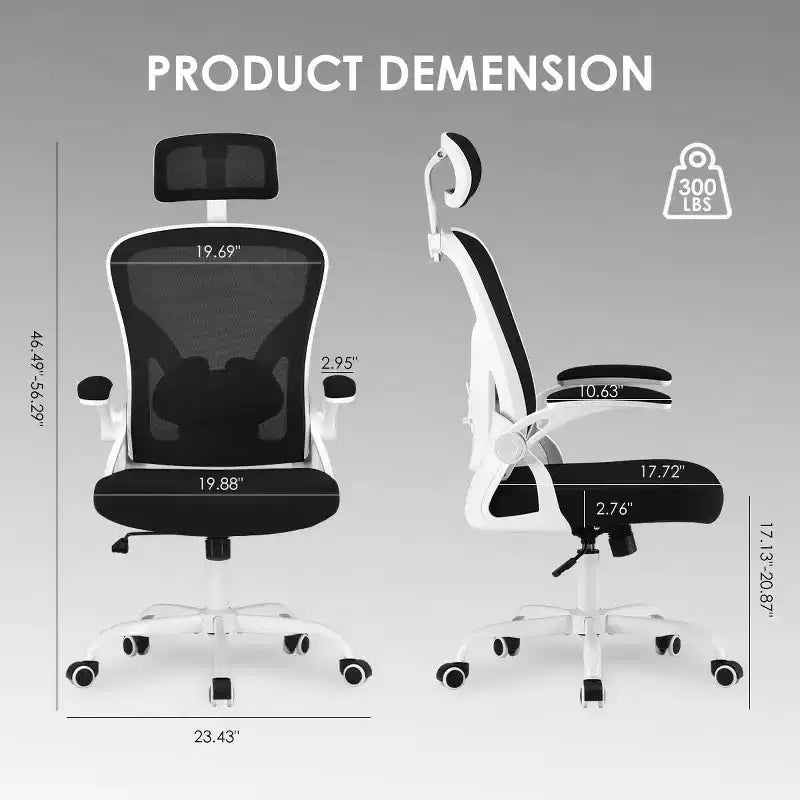 Chaise de bureau ergonomique TUYOHW, chaise pivotante d'ordinateur avec support lombaire réglable, accoudoirs relevables, appui-tête et dossier en maille pour la maison, la chambre à coucher