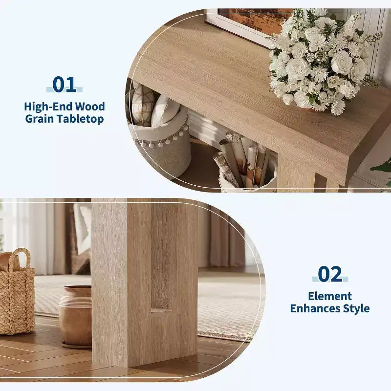 COZONY Table console longue en bois de 160 cm, rectangulaire, style ferme, résistante à l'eau et aux rayures, pour salon, couloir, hall d'entrée, derrière le canapé