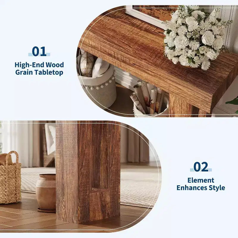 COZONY Table console longue en bois de 160 cm, rectangulaire, style ferme, résistante à l'eau et aux rayures, pour salon, couloir, hall d'entrée, derrière le canapé