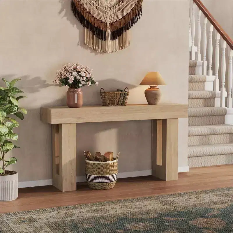 COZONY Table console longue en bois de 160 cm, rectangulaire, style ferme, résistante à l'eau et aux rayures, pour salon, couloir, hall d'entrée, derrière le canapé