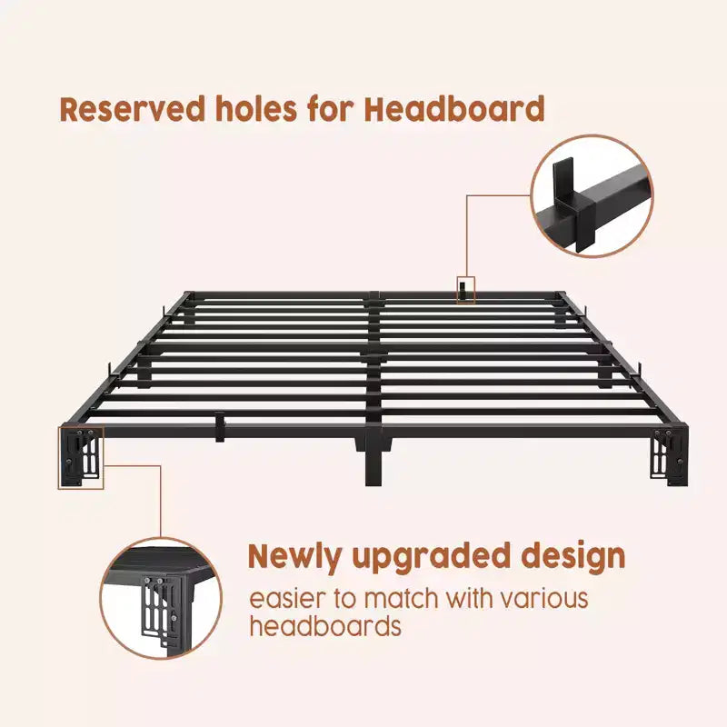 Cadre de lit métallique King Size 8 pouces, plateforme profil bas avec base de matelas robuste, montage facile sans bruit, pas besoin de sommier.