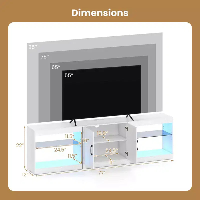 Meuble TV Costway avec prises de courant, lumières LED réglables et placard de rangement pour téléviseurs jusqu'à 85 pouces, noir/blanc
