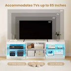Meuble TV Costway avec prises de courant, lumières LED réglables et placard de rangement pour téléviseurs jusqu'à 85 pouces, noir/blanc