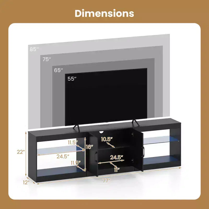 Meuble TV Costway avec prises de courant, lumières LED réglables et placard de rangement pour téléviseurs jusqu'à 85 pouces, noir/blanc