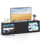 Costway TV Stand with Power Outlets Adjustable LED Lights Storage Cabinet for TVs up to 85 Black/White