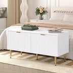 Meuble à chaussures, banc d'entrée cannelé à 2 portes, banc de rangement à chaussures pour couloir, salon, chambre à coucher