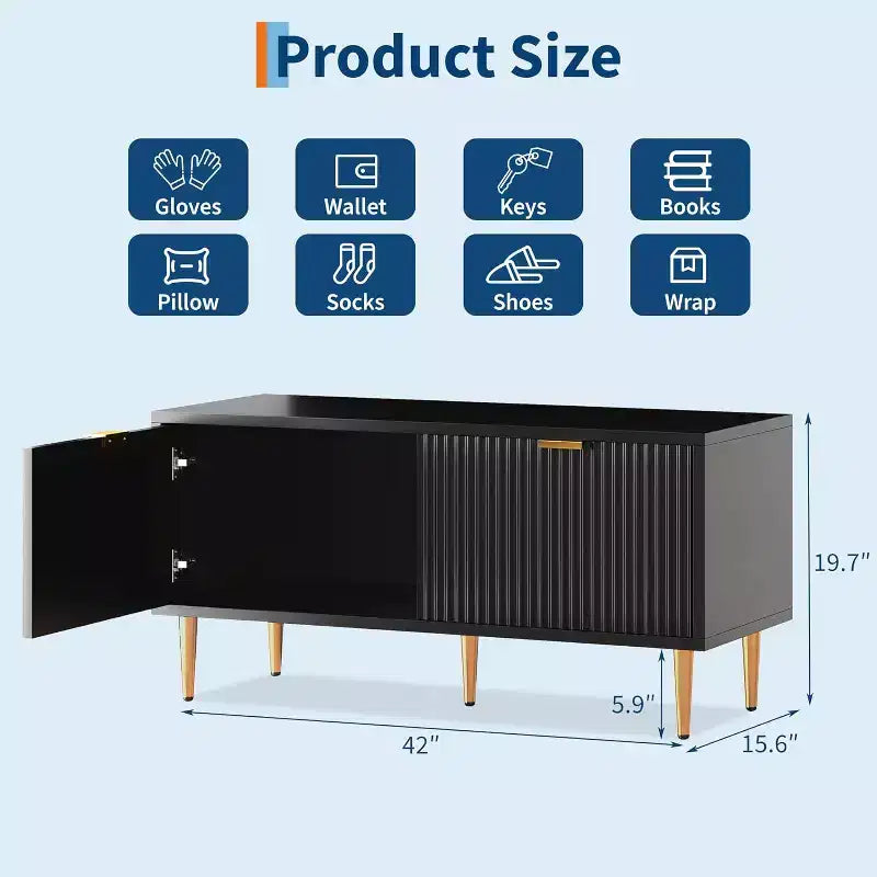 Meuble à chaussures, banc d'entrée cannelé à 2 portes, banc de rangement à chaussures pour couloir, salon, chambre à coucher