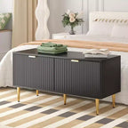 Meuble à chaussures, banc d'entrée cannelé à 2 portes, banc de rangement à chaussures pour couloir, salon, chambre à coucher