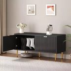 Shoe Cabinet, Fluted Entryway Bench with 2 Doors, Shoe Storage Bench for Hallway, Living Room, Bedroom
