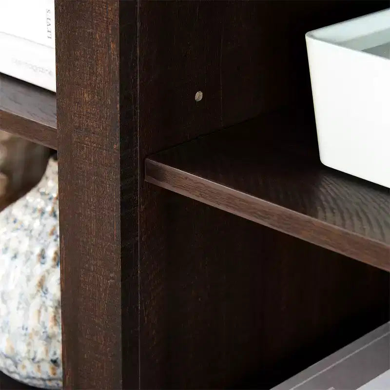 Meuble TV de ferme, pour écrans jusqu'à 70 pouces, meuble de divertissement en bois avec 2 étagères ouvertes et 2 portes en rotin, table console pour salon