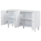 Bahut moderne et élégant avec 4 portes à motif ondulé et pieds cylindriques, meuble de rangement de 58 po avec étagères réglables, accent d'entrée