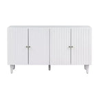 Bahut moderne et élégant avec 4 portes à motif ondulé et pieds cylindriques, meuble de rangement de 58 po avec étagères réglables, accent d'entrée