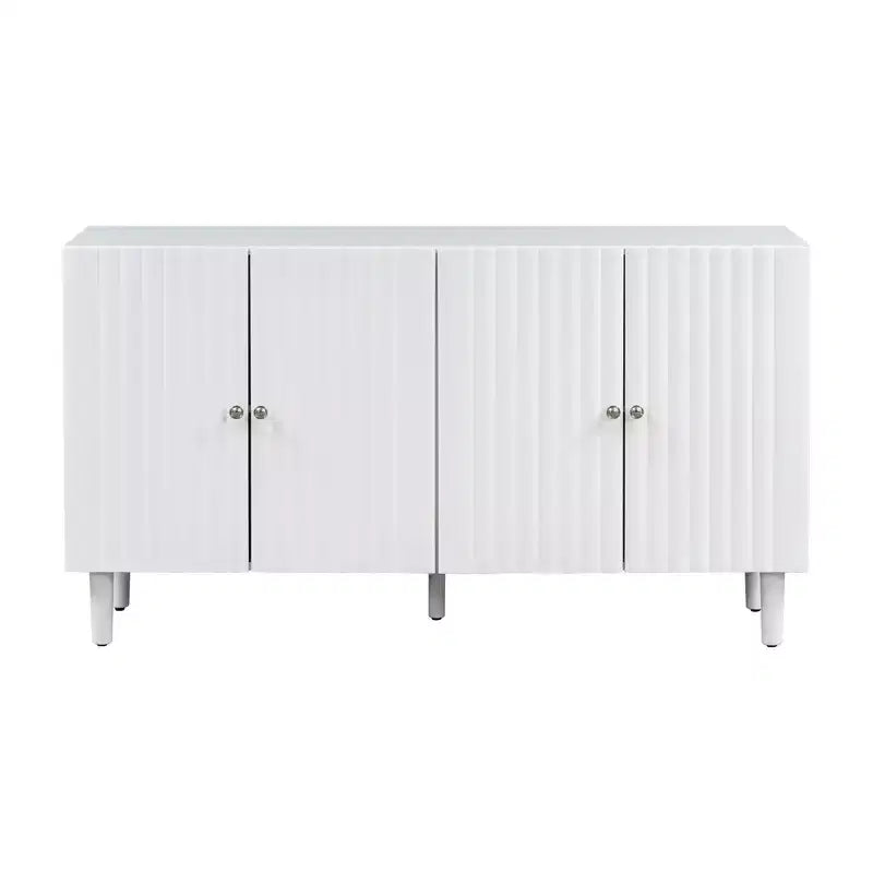 Bahut moderne et élégant avec 4 portes à motif ondulé et pieds cylindriques, meuble de rangement de 58 po avec étagères réglables, accent d'entrée