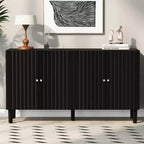 Bahut moderne et élégant avec 4 portes à motif ondulé et pieds cylindriques, meuble de rangement de 58 po avec étagères réglables, accent d'entrée