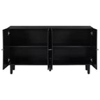 Bahut moderne et élégant avec 4 portes à motif ondulé et pieds cylindriques, meuble de rangement de 58 po avec étagères réglables, accent d'entrée