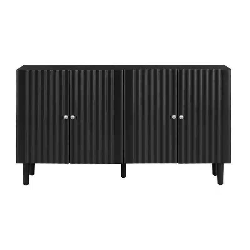 Bahut moderne et élégant avec 4 portes à motif ondulé et pieds cylindriques, meuble de rangement de 58 po avec étagères réglables, accent d'entrée