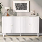 Bahut moderne et élégant avec 4 portes à motif ondulé et pieds cylindriques, meuble de rangement de 58 po avec étagères réglables, accent d'entrée
