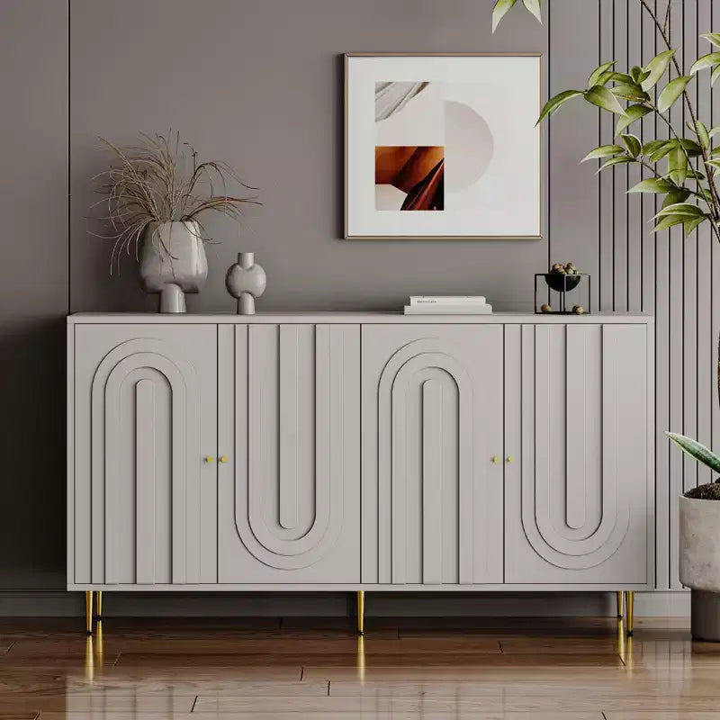 Bahut de Rangement avec 4 Portes, Pieds en Métal, Étagères Réglables, Meuble en Bois, Buffet de Service pour Cuisine