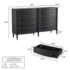 Commode vintage Homsee noire/chêne clair à façade incurvée avec 8 tiroirs, commode de chambre de luxe avec boutons en bronze, table de toilette
