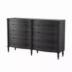Commode vintage Homsee noire/chêne clair à façade incurvée avec 8 tiroirs, commode de chambre de luxe avec boutons en bronze, table de toilette