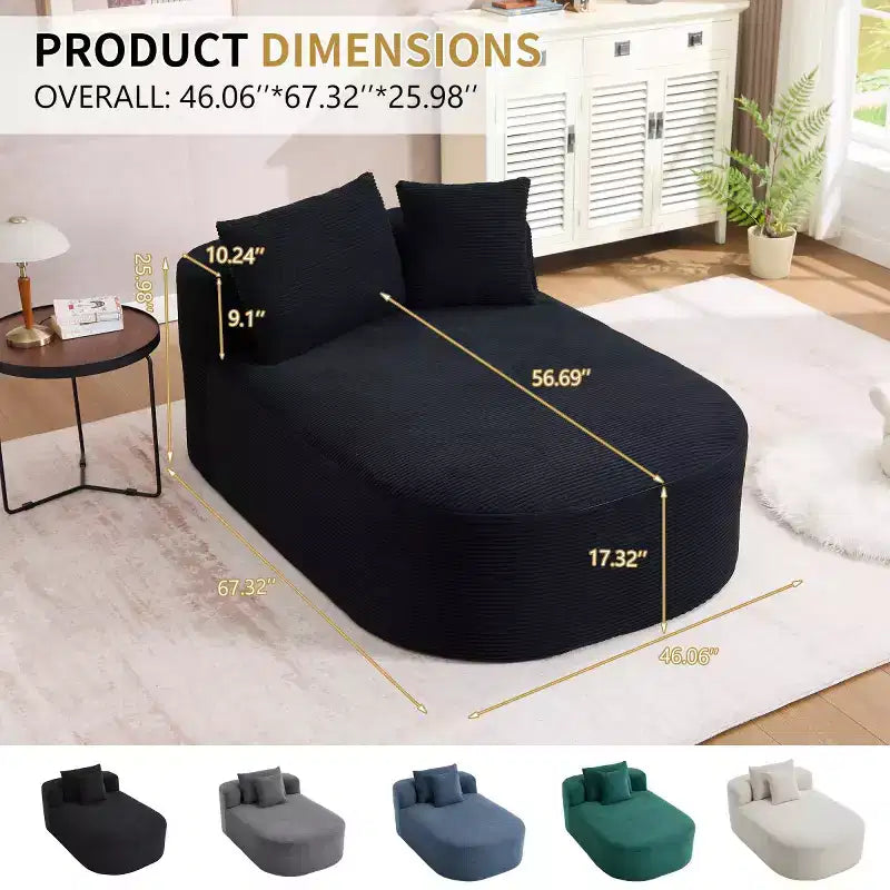 Chaise longue surdimensionnée en velours côtelé avec assise large de 117 cm, canapé-lit confortable avec oreillers pour salon ou chambre à coucher-Panipeachy