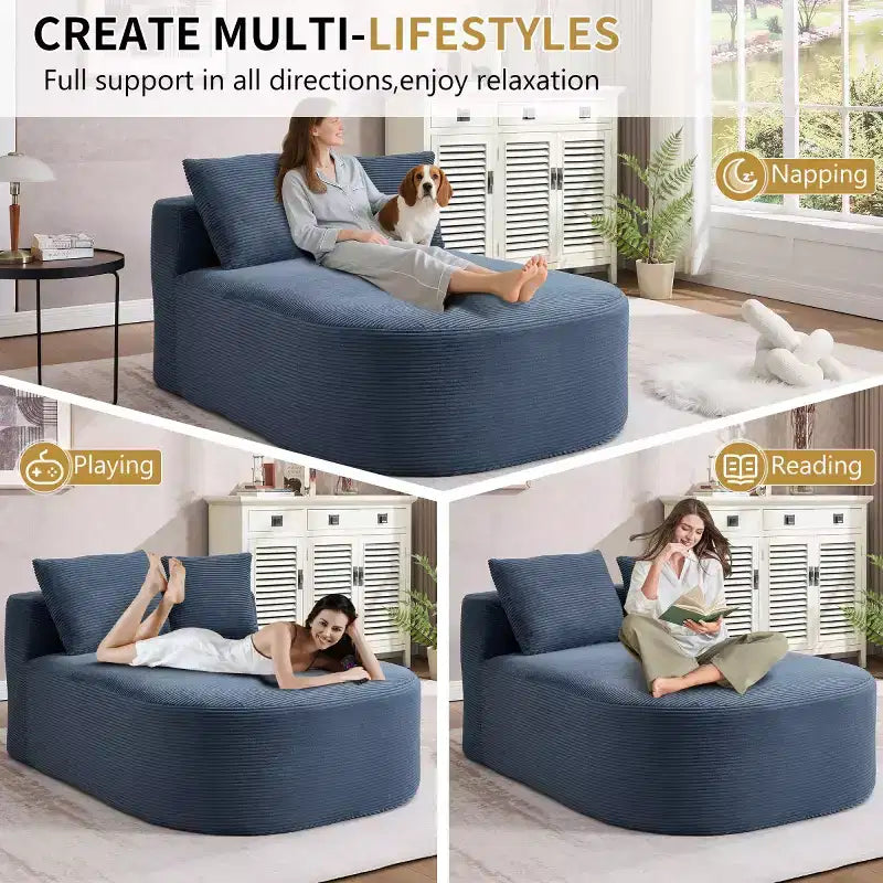 Chaise longue surdimensionnée en velours côtelé avec assise large de 117 cm, canapé-lit confortable avec oreillers pour salon ou chambre à coucher-Panipeachy