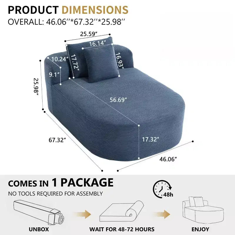 Chaise longue surdimensionnée en velours côtelé avec assise large de 117 cm, canapé-lit confortable avec oreillers pour salon ou chambre à coucher-Panipeachy