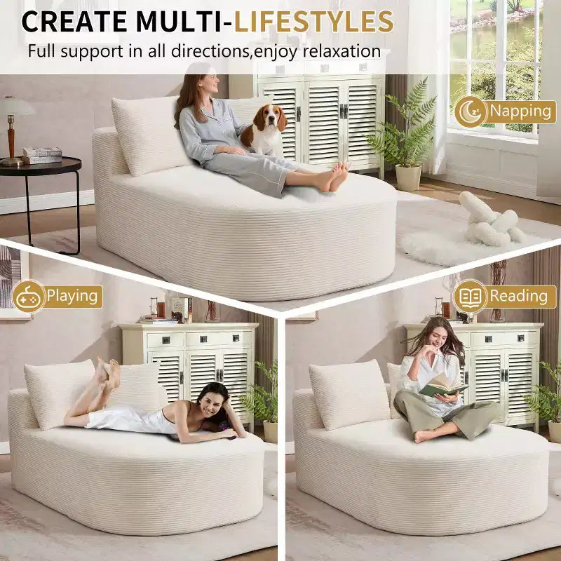 Chaise longue surdimensionnée en velours côtelé avec assise large de 117 cm, canapé-lit confortable avec oreillers pour salon ou chambre à coucher-Panipeachy