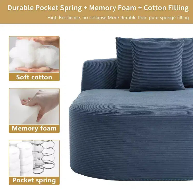 Chaise longue surdimensionnée en velours côtelé avec assise large de 117 cm, canapé-lit confortable avec oreillers pour salon ou chambre à coucher-Panipeachy