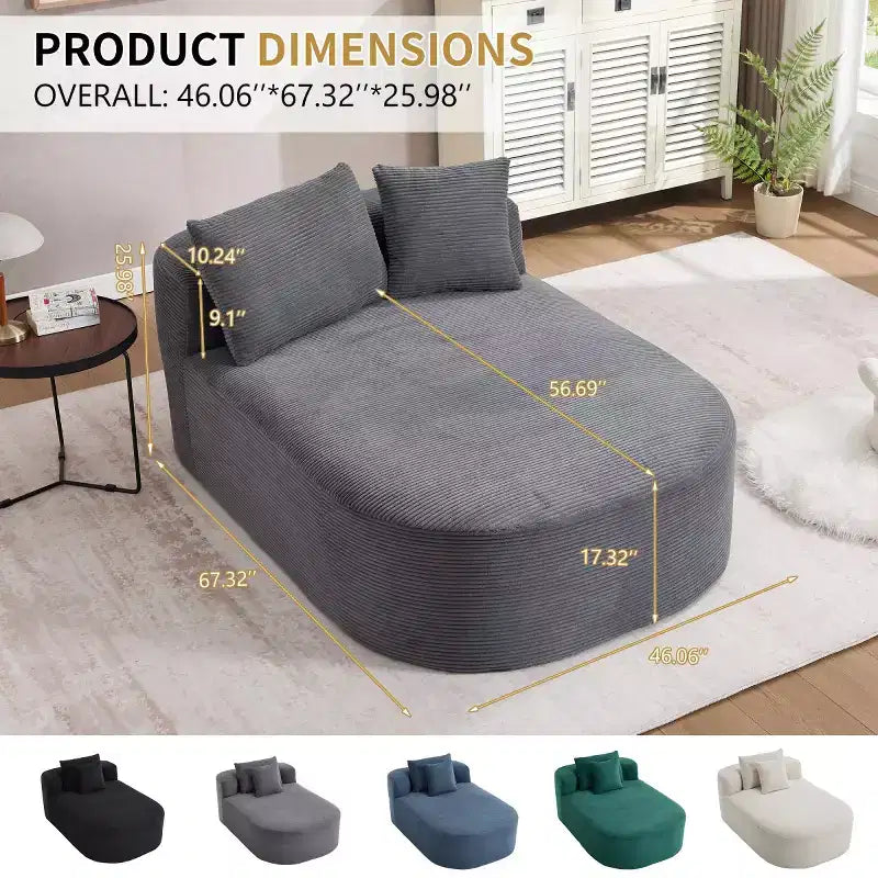 Chaise longue surdimensionnée en velours côtelé avec assise large de 117 cm, canapé-lit confortable avec oreillers pour salon ou chambre à coucher-Panipeachy