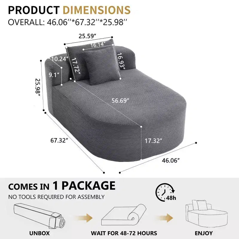 Chaise longue surdimensionnée en velours côtelé avec assise large de 117 cm, canapé-lit confortable avec oreillers pour salon ou chambre à coucher-Panipeachy