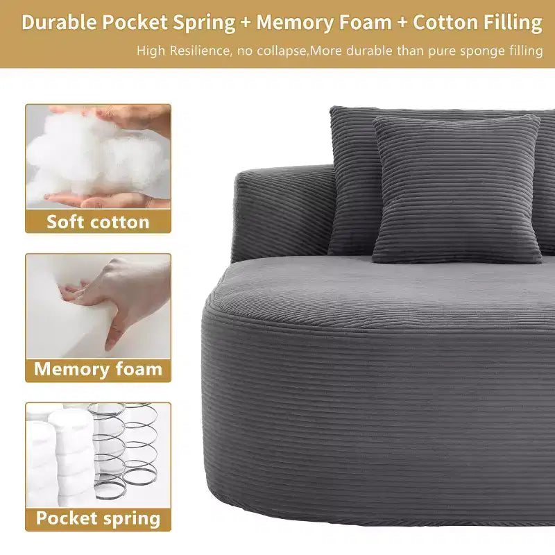 Chaise longue surdimensionnée en velours côtelé avec assise large de 117 cm, canapé-lit confortable avec oreillers pour salon ou chambre à coucher-Panipeachy