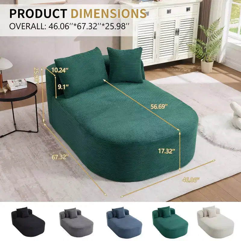 Chaise longue surdimensionnée en velours côtelé avec assise large de 117 cm, canapé-lit confortable avec oreillers pour salon ou chambre à coucher-Panipeachy