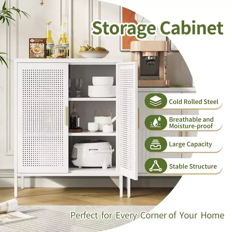 VIYET 31.5 Armoire de Rangement en Métal - 2 Portes et 2 Étagères Réglables, Meuble de Rangement en Acier (Sans Serrure), Blanc