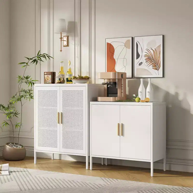 VIYET 31.5 Armoire de Rangement en Métal - 2 Portes et 2 Étagères Réglables, Meuble de Rangement en Acier (Sans Serrure), Blanc