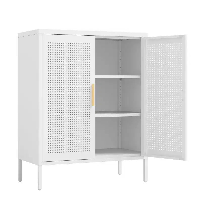 VIYET 31.5 Armoire de Rangement en Métal - 2 Portes et 2 Étagères Réglables, Meuble de Rangement en Acier (Sans Serrure), Blanc
