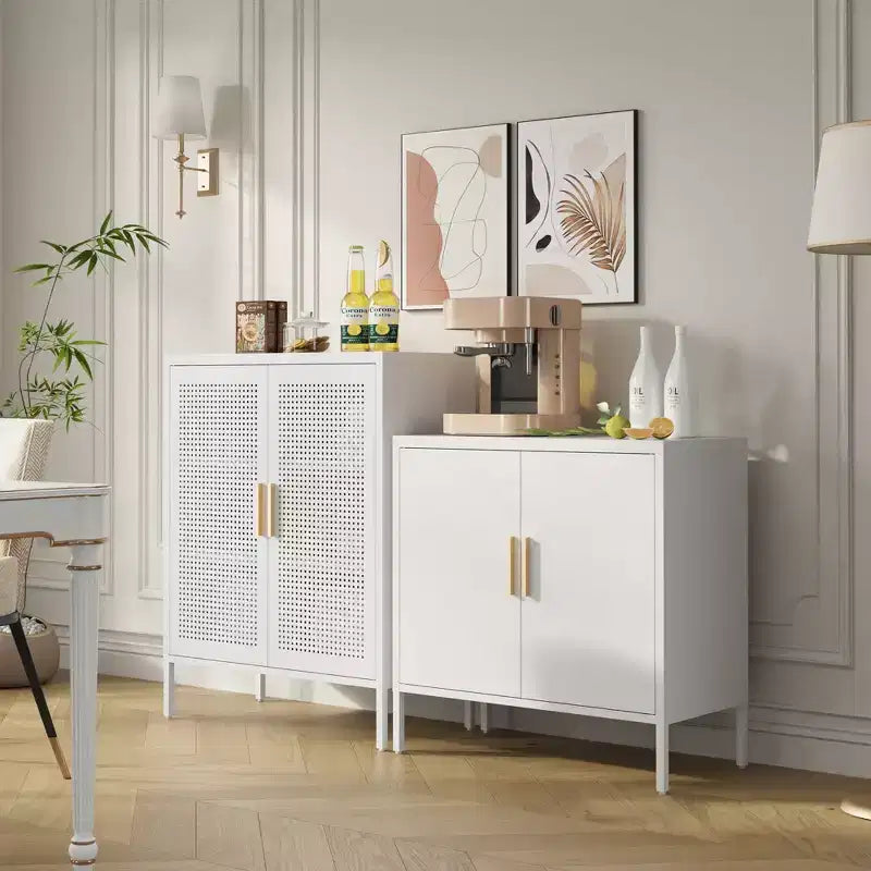 VIYET 31.5 Armoire de Rangement en Métal - 2 Portes et 2 Étagères Réglables, Meuble de Rangement en Acier (Sans Serrure), Blanc