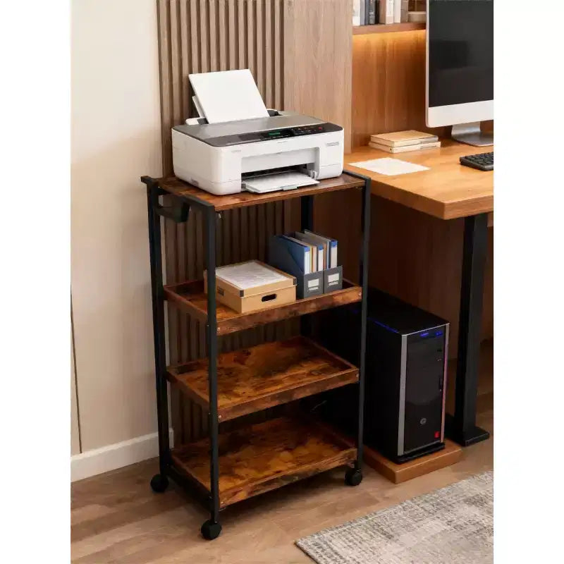 Chariot Roulant Pliable avec Roue Verrouillable, Étagère de Rangement en Bois à 4 Niveaux, Étagère d'Organisation de Cuisine Extensible, Étagères de Garage de 45 kg
