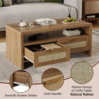 Lot de 2 tables basses Boho marron 40, tables consoles de rangement en rotin C pour salon/ferme