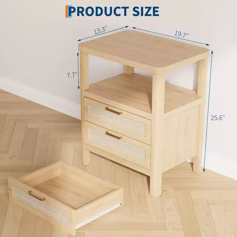 Tables de chevet en chêne 20, lot de 2, avec tiroir et étagère, 2 niveaux, pour chambre à coucher