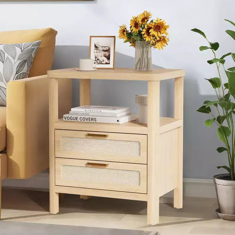 Tables de chevet en chêne 20, lot de 2, avec tiroir et étagère, 2 niveaux, pour chambre à coucher