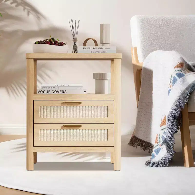 Tables de chevet en chêne 20, lot de 2, avec tiroir et étagère, 2 niveaux, pour chambre à coucher
