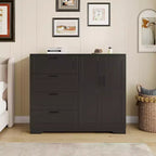 Commode de Rangement Noire de 109,9 cm avec 4 Tiroirs et Tringle à Vêtements, Organiseur Multifonctionnel pour Chambre à Coucher, Montage Facile