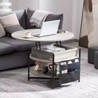 Table basse VEVOR avec plateau relevable, table basse ronde de 35,3 pouces avec poches de rangement supplémentaires, table basse relevable pour salon, gris foncé