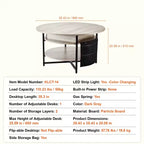 Table basse VEVOR avec plateau relevable, table basse ronde de 35,3 pouces avec poches de rangement supplémentaires, table basse relevable pour salon, gris foncé
