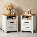 2 Pcs Farmhouse Nightstand with Charging Station  2 Drawers & Open Shelf, USB/Type-C/AC Outlets, End Table for Bedroom, Living Room