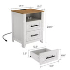 2 tables de chevet de ferme avec station de recharge, 2 tiroirs et étagère ouverte, prises USB/Type-C/AC, table d'appoint pour chambre à coucher, salon