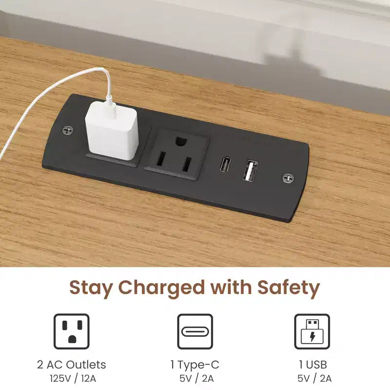 2 tables de chevet de ferme avec station de recharge, 2 tiroirs et étagère ouverte, prises USB/Type-C/AC, table d'appoint pour chambre à coucher, salon