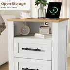 2 tables de chevet de ferme avec station de recharge, 2 tiroirs et étagère ouverte, prises USB/Type-C/AC, table d'appoint pour chambre à coucher, salon