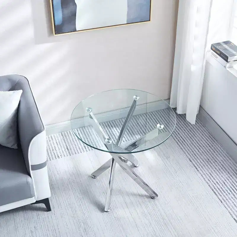 Table d'appoint ronde en verre de 23,6 pouces, plateau en verre trempé avec pieds chromés pour salon, salle à manger, bureau à domicile